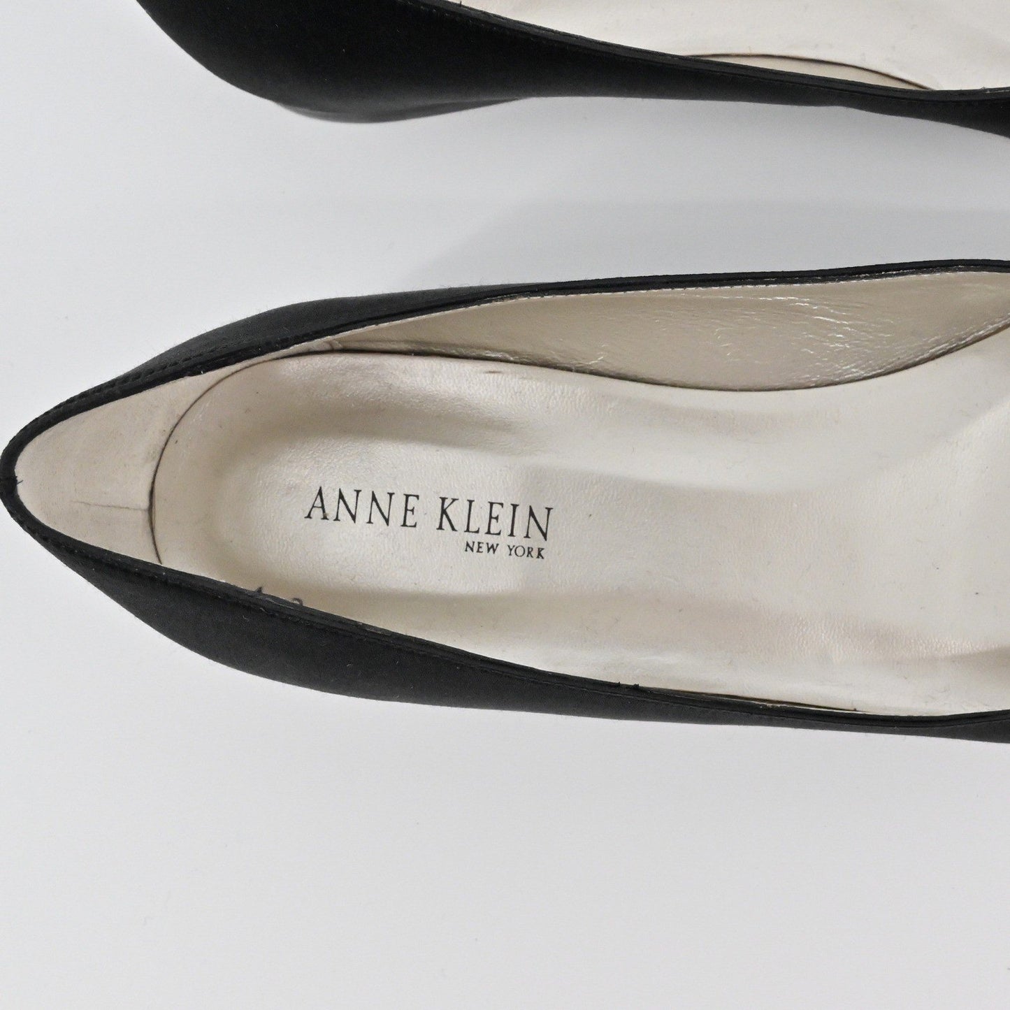 Anne Klein Peep Toe Ballet Flats Womens Size 7 Black Bow Casual Classic Satin