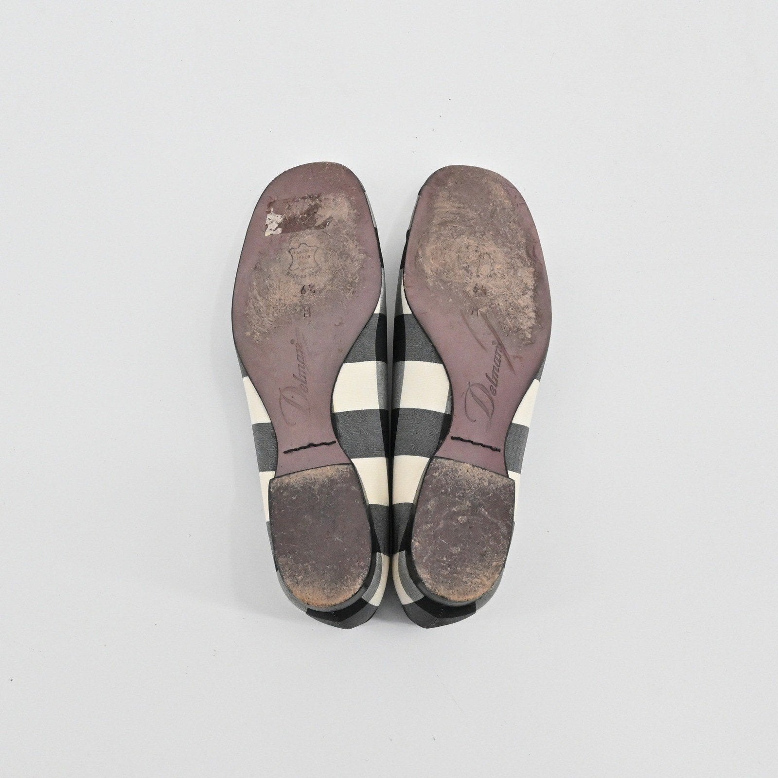 Delman Gingham Ballet Flats Womens Size 6.5 Black White Check Slip On Vtg 90s