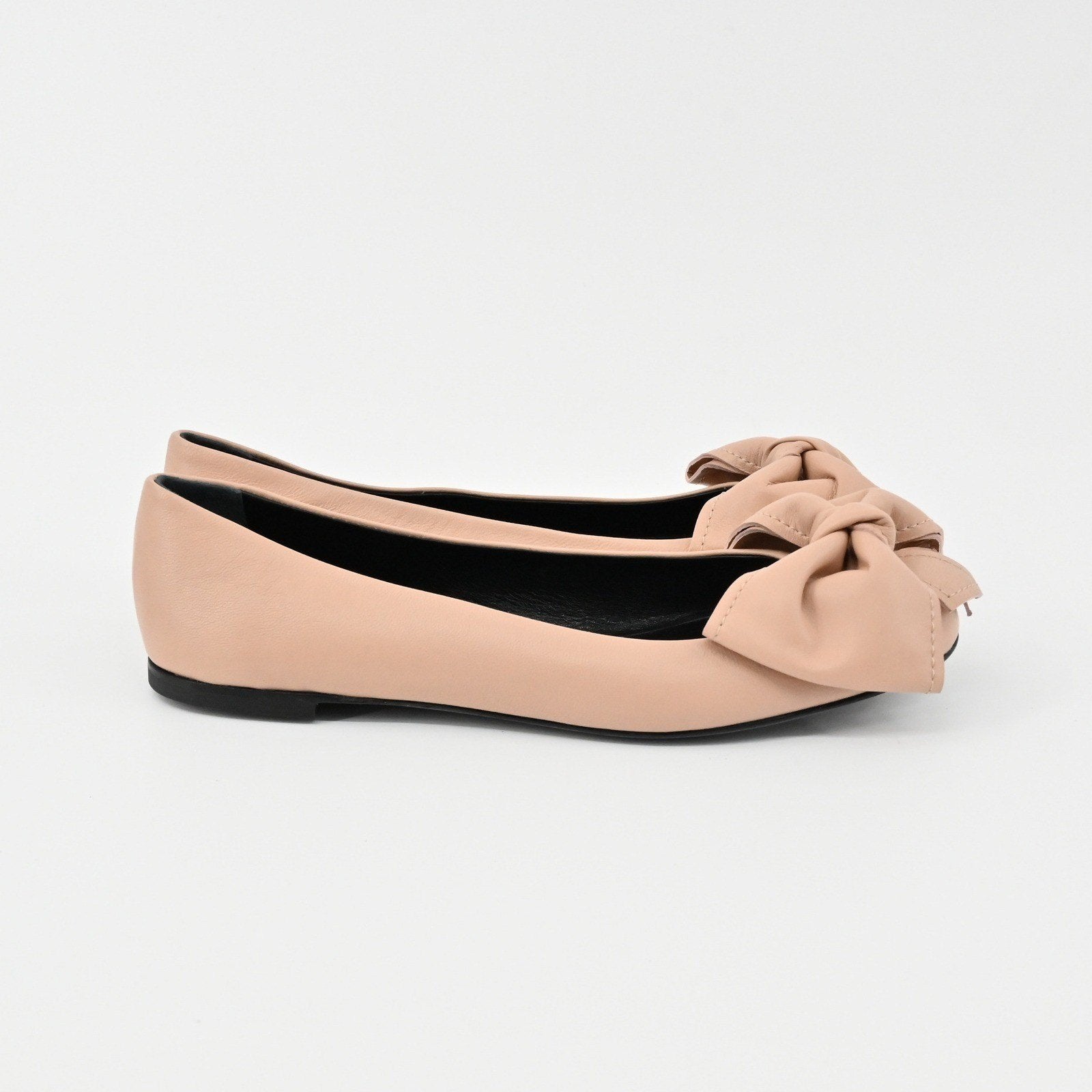 Giuseppe Zanotti Leather Bow Flats Womens Size 36.5 Nude Ballet Quiet Luxury