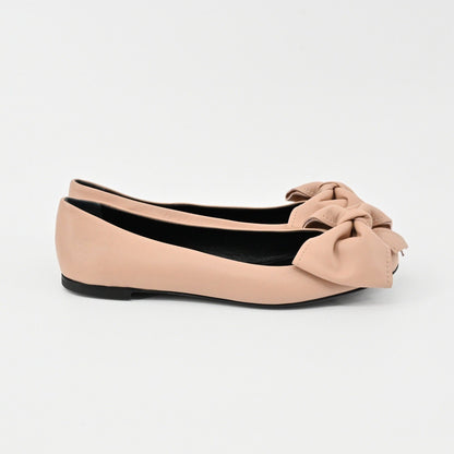 Giuseppe Zanotti Leather Bow Flats Womens Size 36.5 Nude Ballet Quiet Luxury