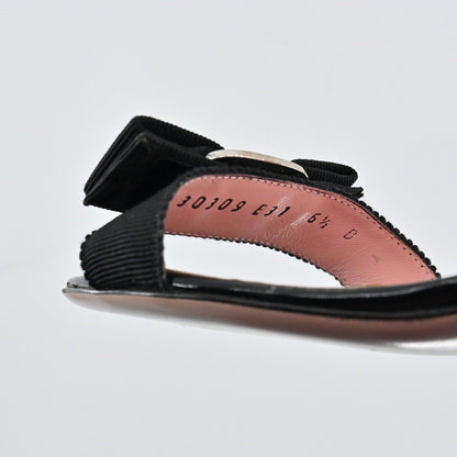 Salvatore Ferragamo Slingback Heels Womens Size 6.5 Black Patent Bow Elegant