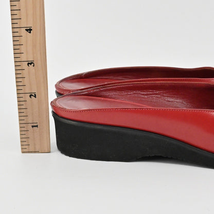 Salvatore Ferragamo Slide Wedges Womens Size 7B Red Logo Open Toe Comfort Preppy