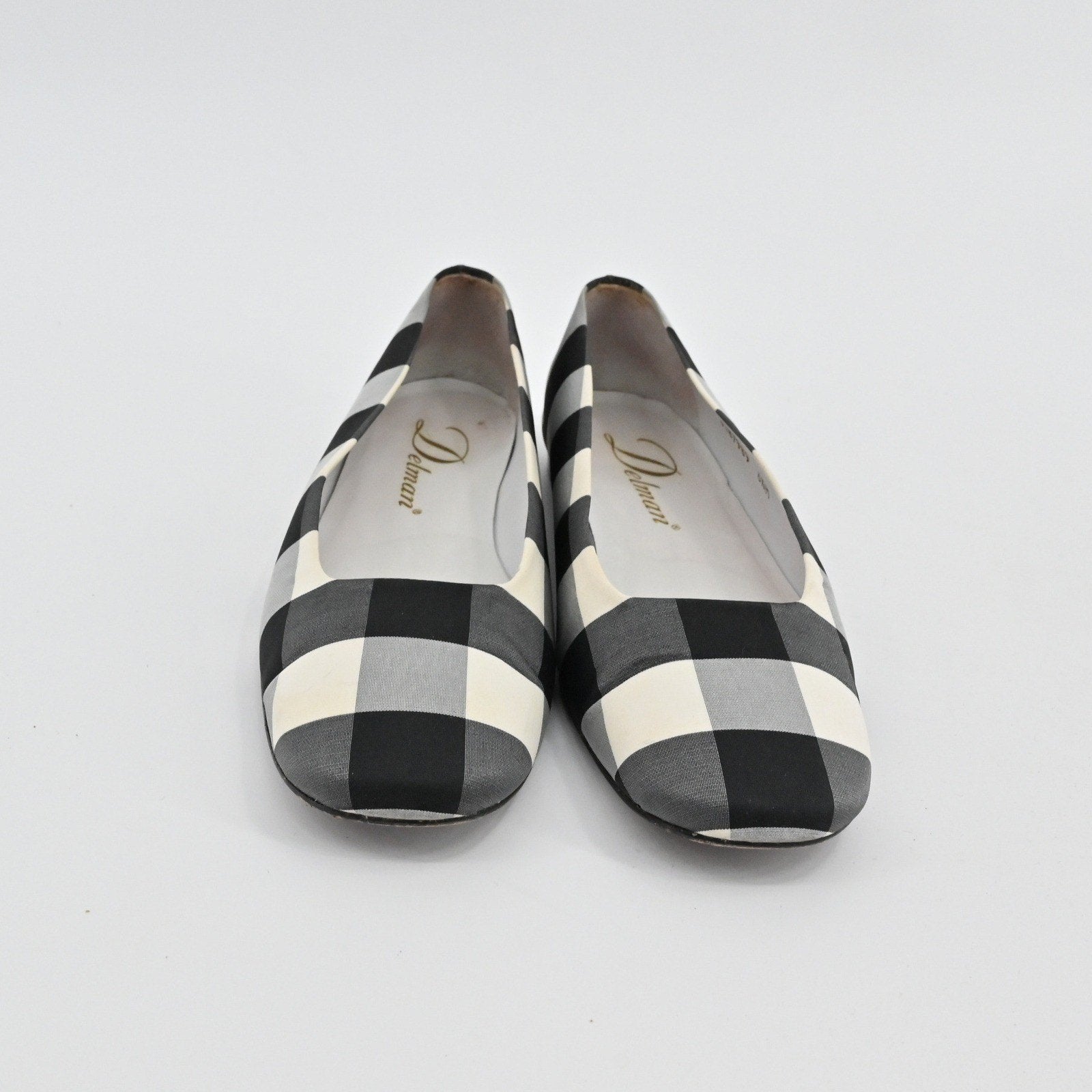 Delman Gingham Ballet Flats Womens Size 6.5 Black White Check Slip On Vtg 90s
