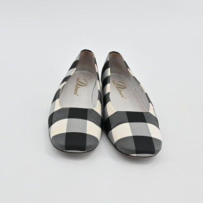 Delman Gingham Ballet Flats Womens Size 6.5 Black White Check Slip On Vtg 90s