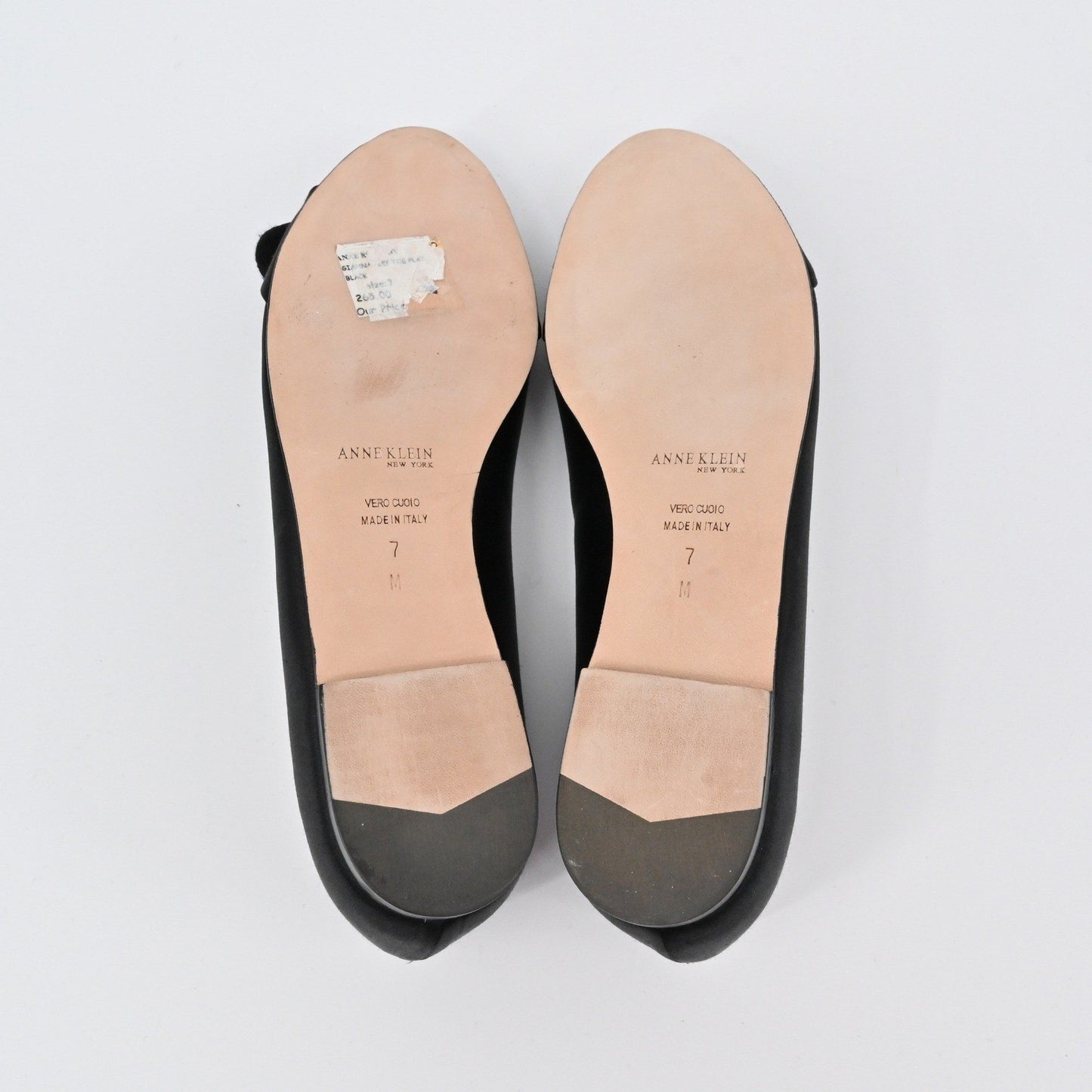 Anne Klein Peep Toe Ballet Flats Womens Size 7 Black Bow Casual Classic Satin