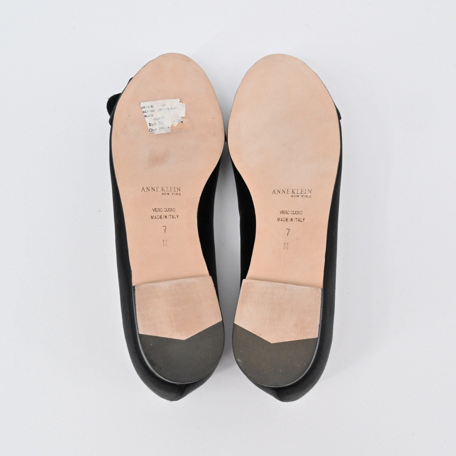 Anne Klein Peep Toe Ballet Flats Womens Size 7 Black Bow Casual Classic Satin