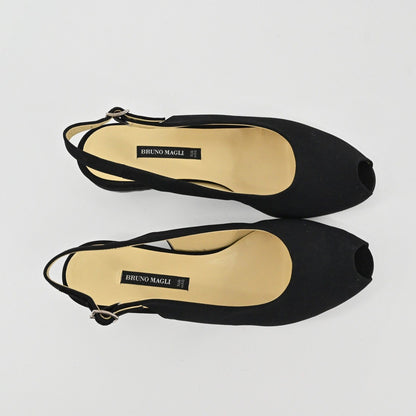 Bruno Magli Slingback Flats Womens Size 6.5B Black Peep Toe Leather Quiet Luxury