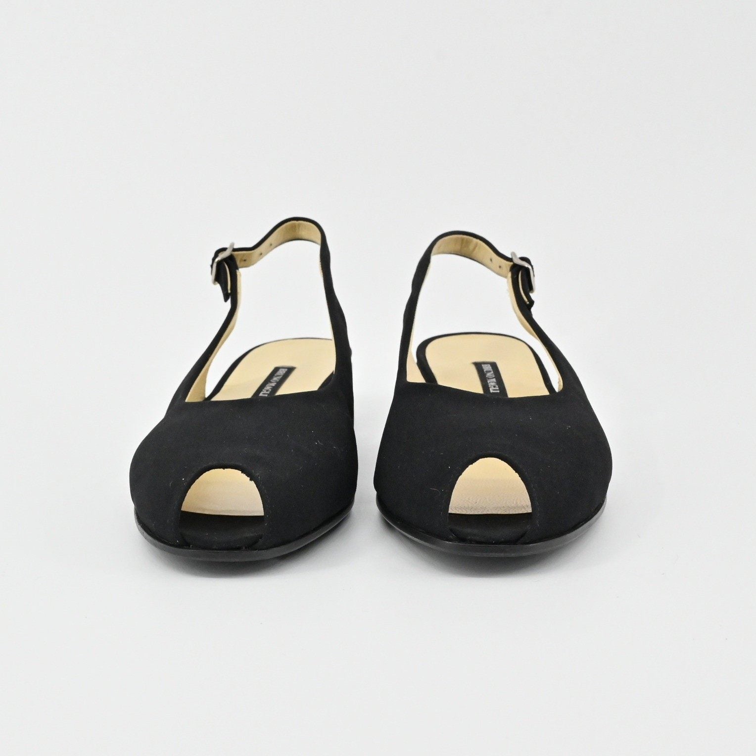 Bruno Magli Slingback Flats Womens Size 6.5B Black Peep Toe Leather Quiet Luxury