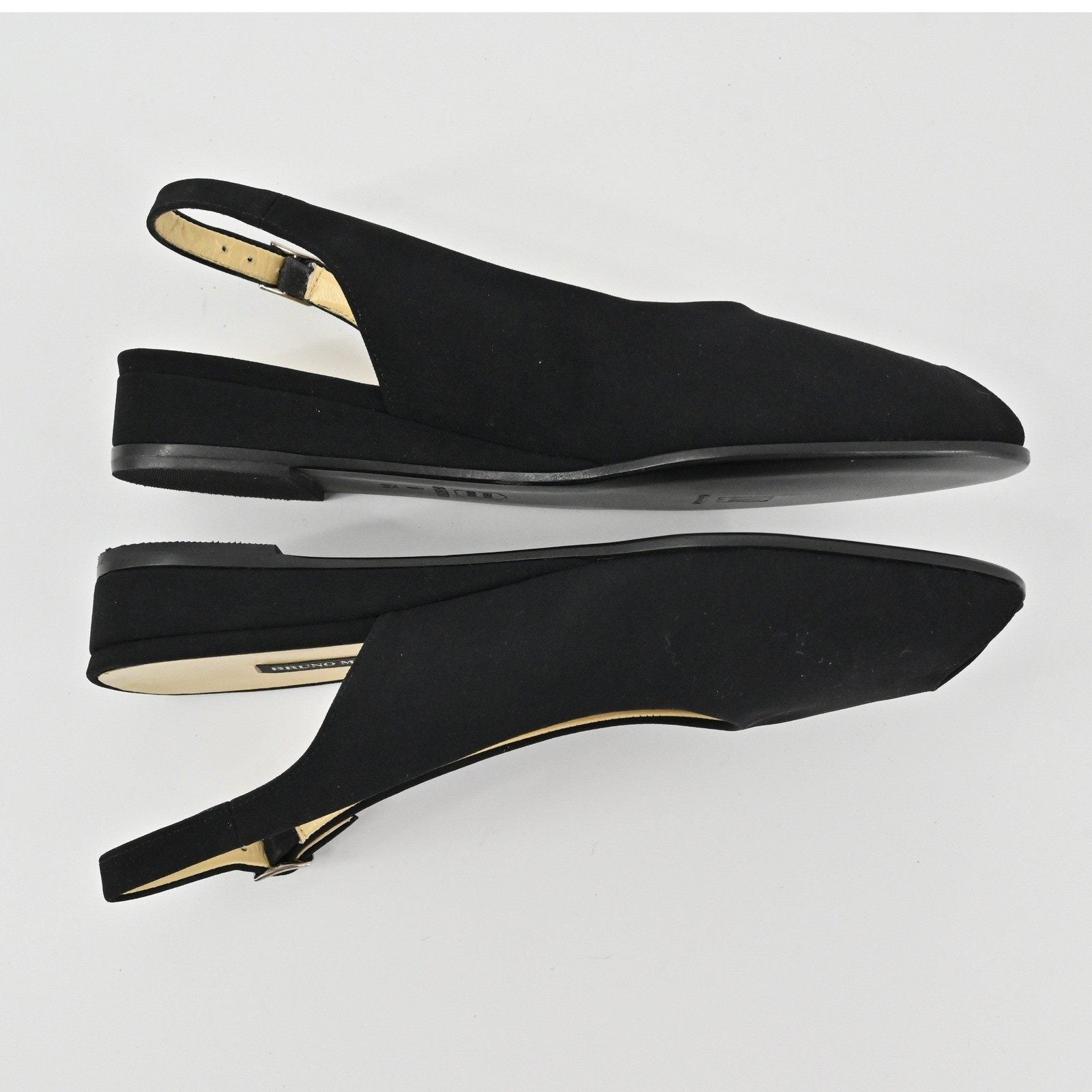 Bruno Magli Slingback Flats Womens Size 6.5B Black Peep Toe Leather Quiet Luxury