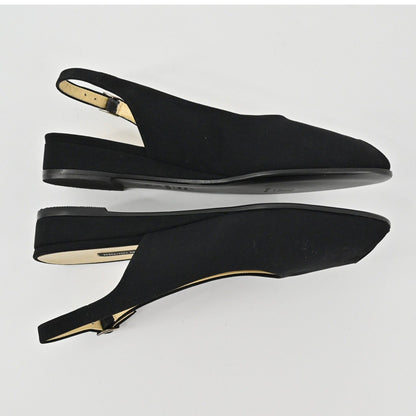 Bruno Magli Slingback Flats Womens Size 6.5B Black Peep Toe Leather Quiet Luxury