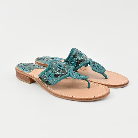 Jack Rogers Georgica Thong Sandals Womens Size 6 Teal Python Leather Whipstitch