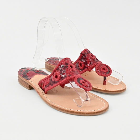 Jack Rogers Georgica Thong Sandals Womens Size 6 Red Python Leather Whipstitch
