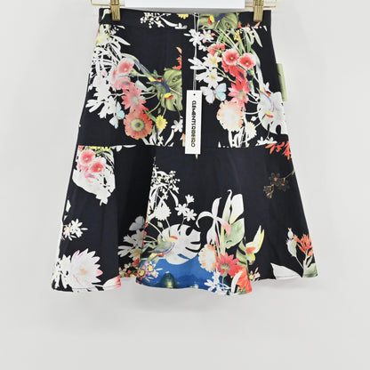NWT Clements Ribeiro Black Floral Skirt Size 8