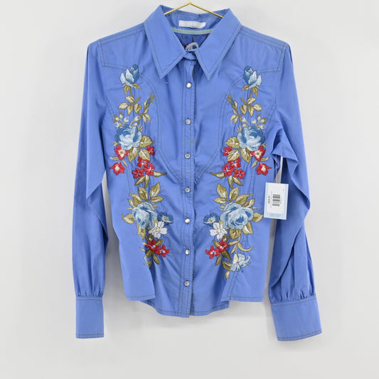 Johnny Was 3J Blue Floral Shirt Size L