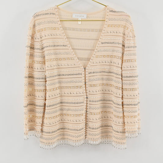 Escada Cream Beaded Cardigan Size 42