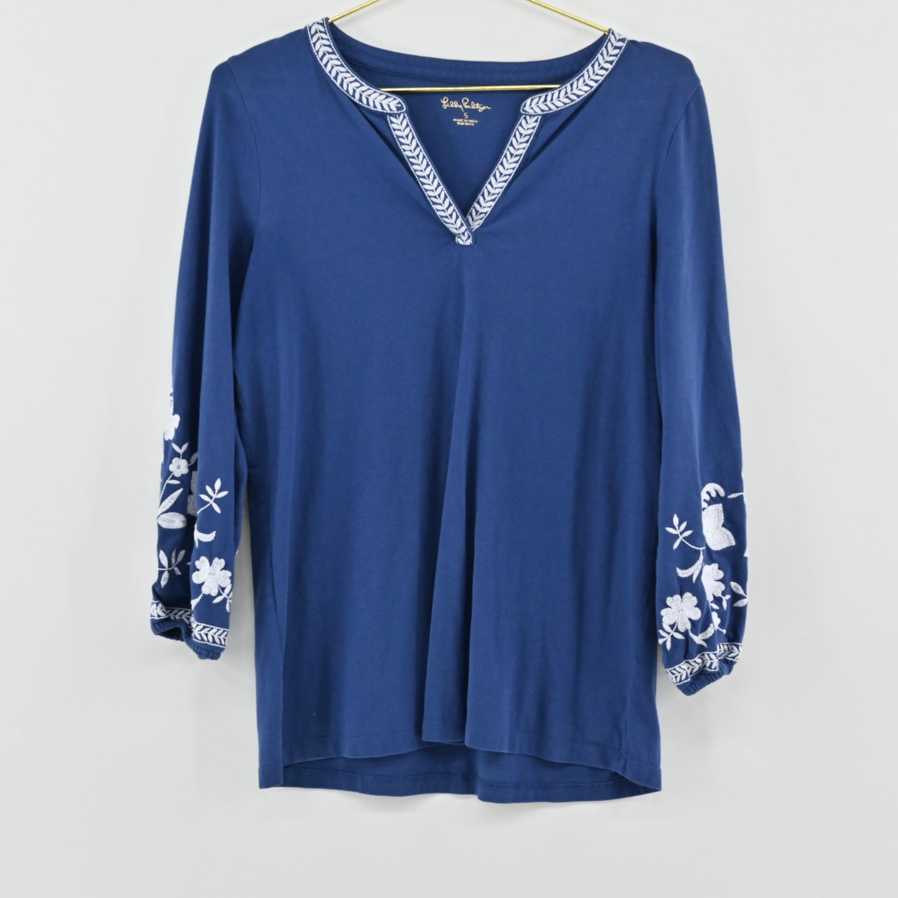 Lilly Pulitzer Blue Embroidered Top Size S