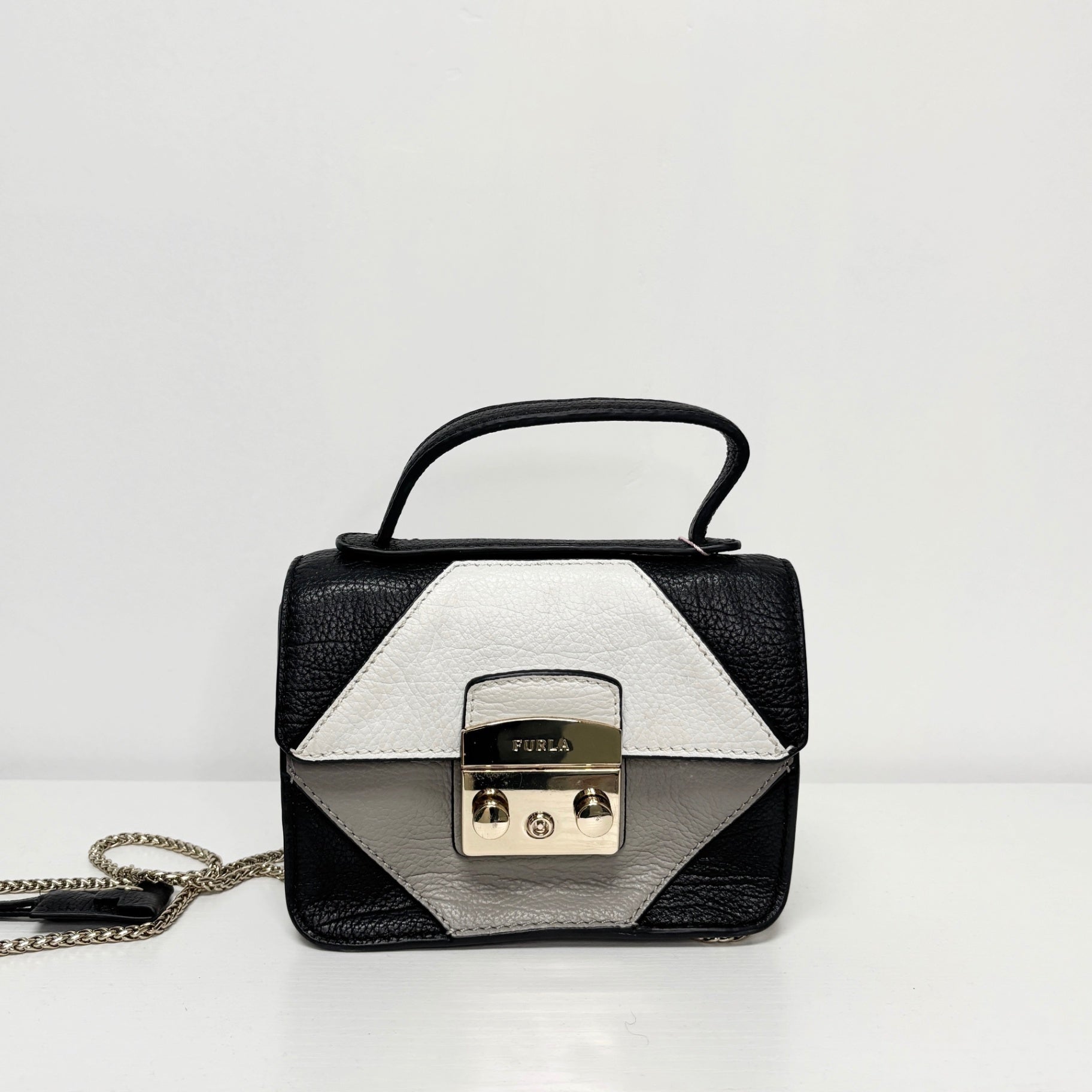 Furla Black White Gray Mini Crossbody