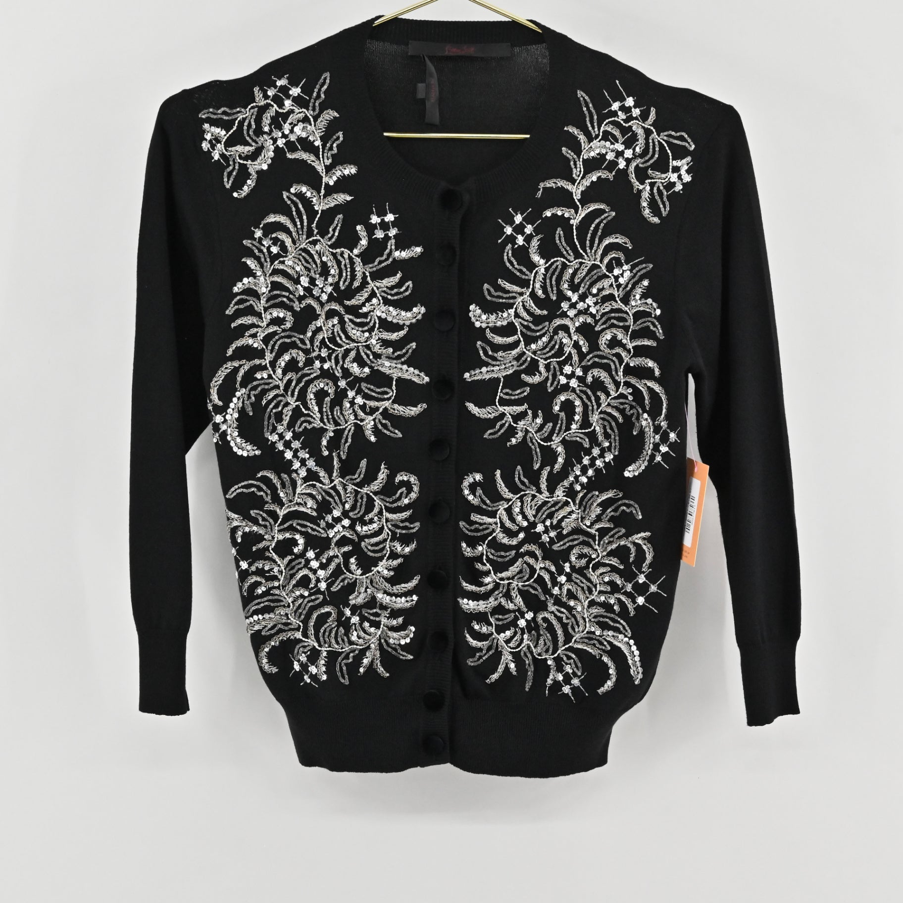 L’WREN Scott Black Beaded Cardigan Size L
