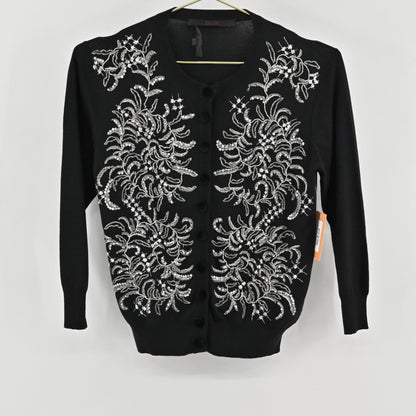 L’WREN Scott Black Beaded Cardigan Size L