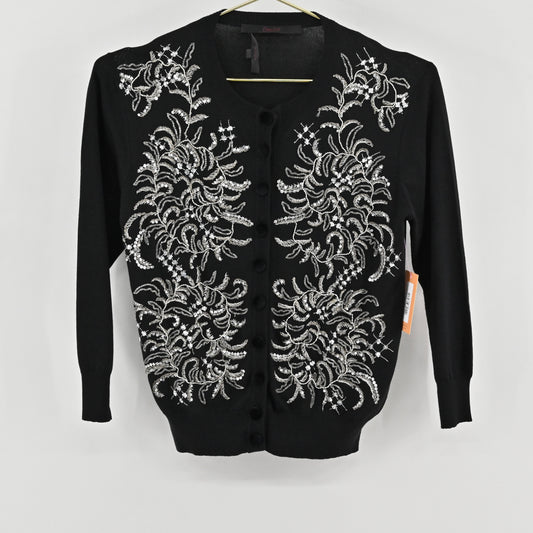 L’WREN Scott Black Beaded Cardigan Size L