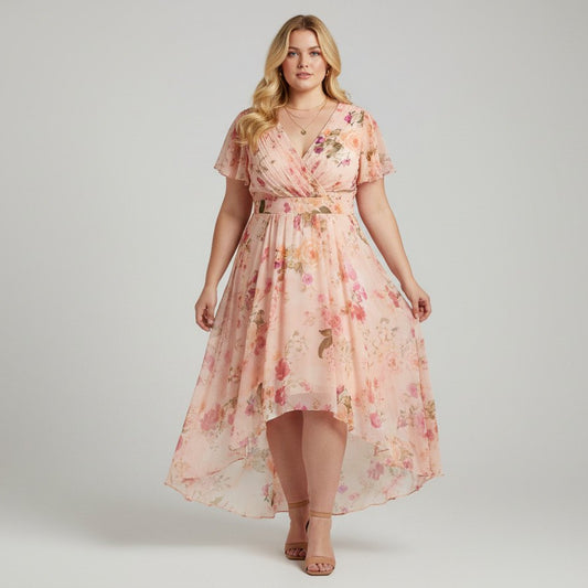 Ever Pretty Flowy Peach Floral Dress Size 20