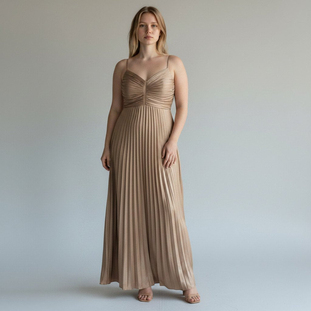Lucyparis Gold Pleated Maxi Dress SIZE XS