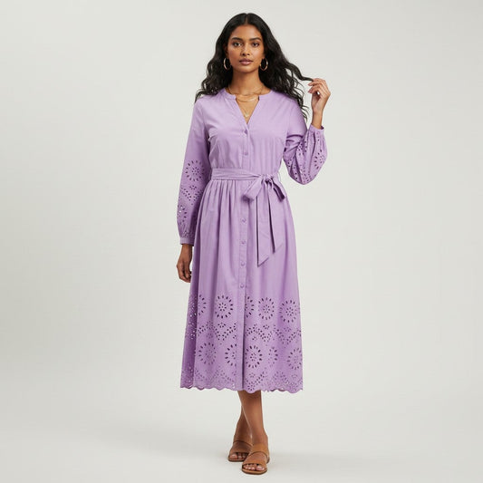Talbots Purple Eyelet Midi Dress Size 12