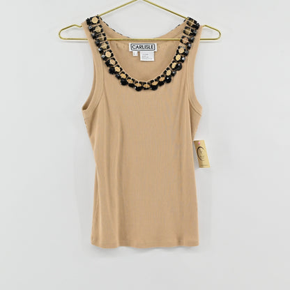 Carlisle Beaded Trim Tan Tank Size L