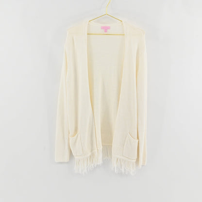 Lilly Pulitzer White Fringe Cardigan SIZE XL
