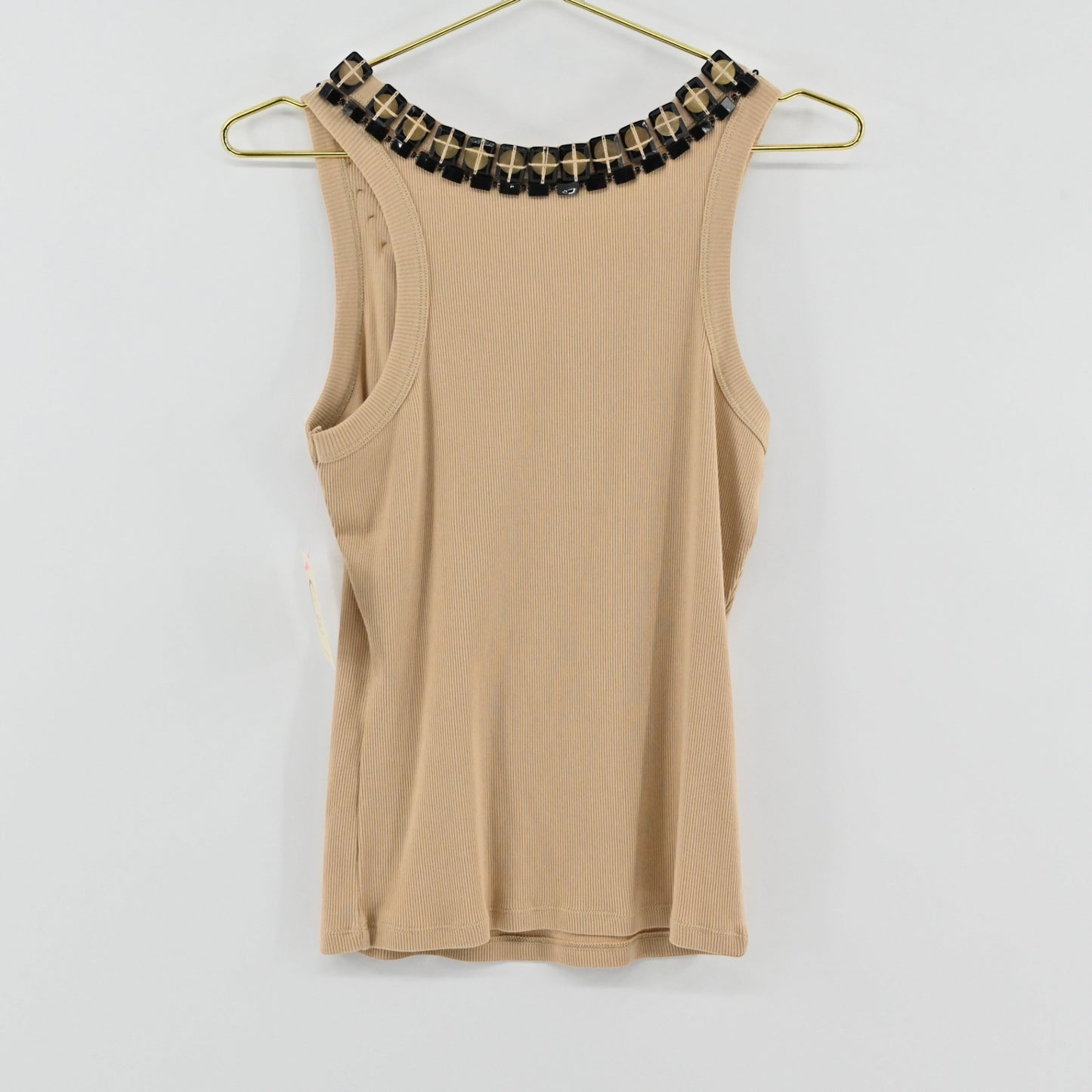 Carlisle Beaded Trim Tan Tank Size L