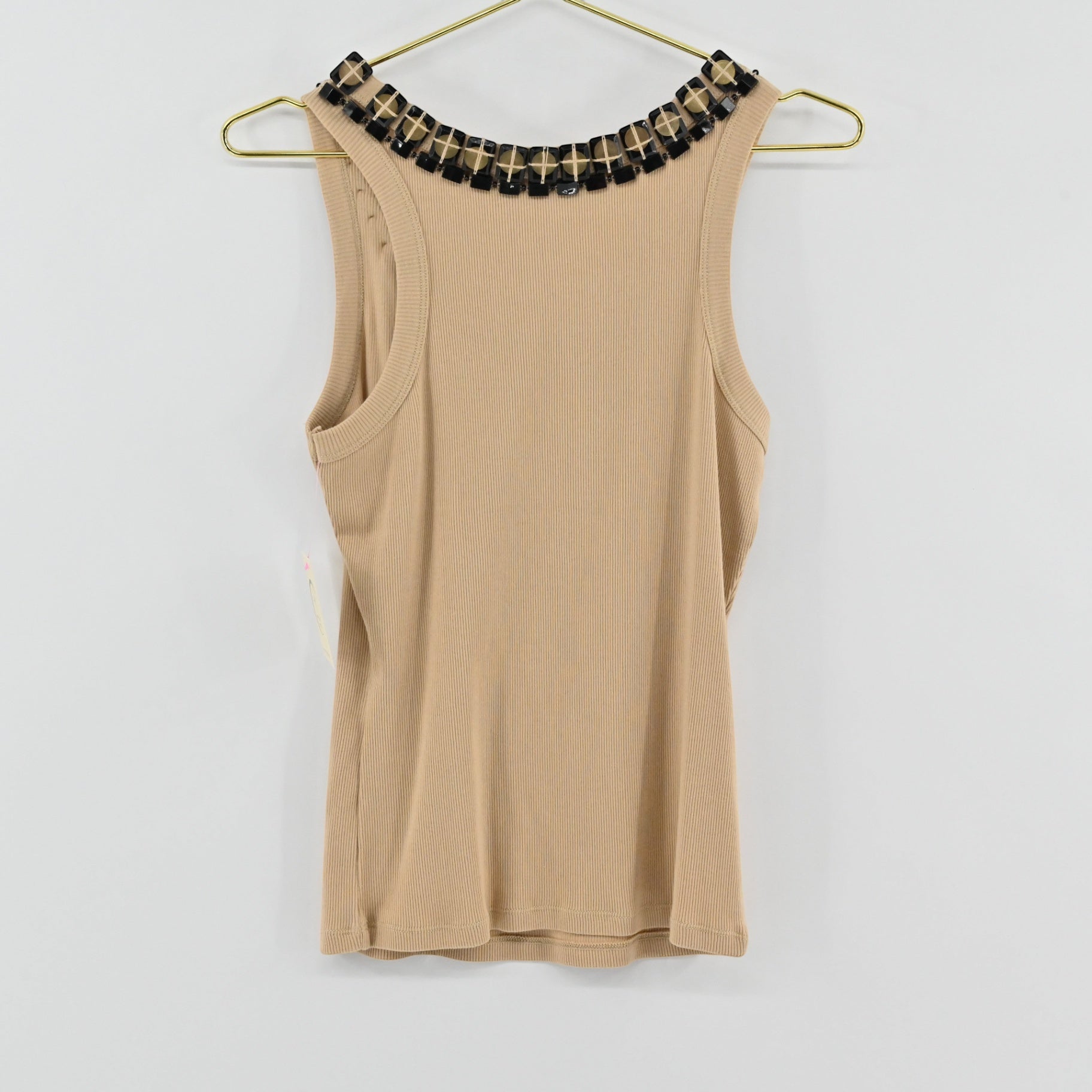 Carlisle Beaded Trim Tan Tank Size L