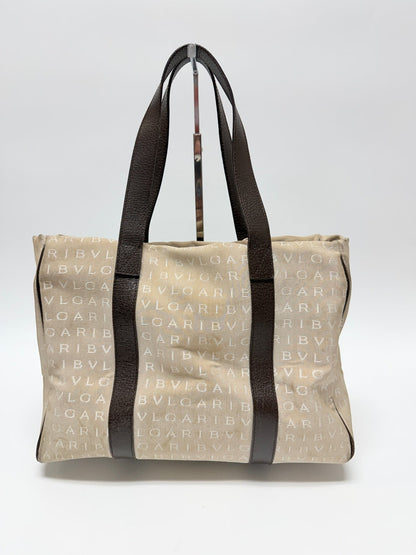 Bvlgari Logomania Beige Canvas Tote