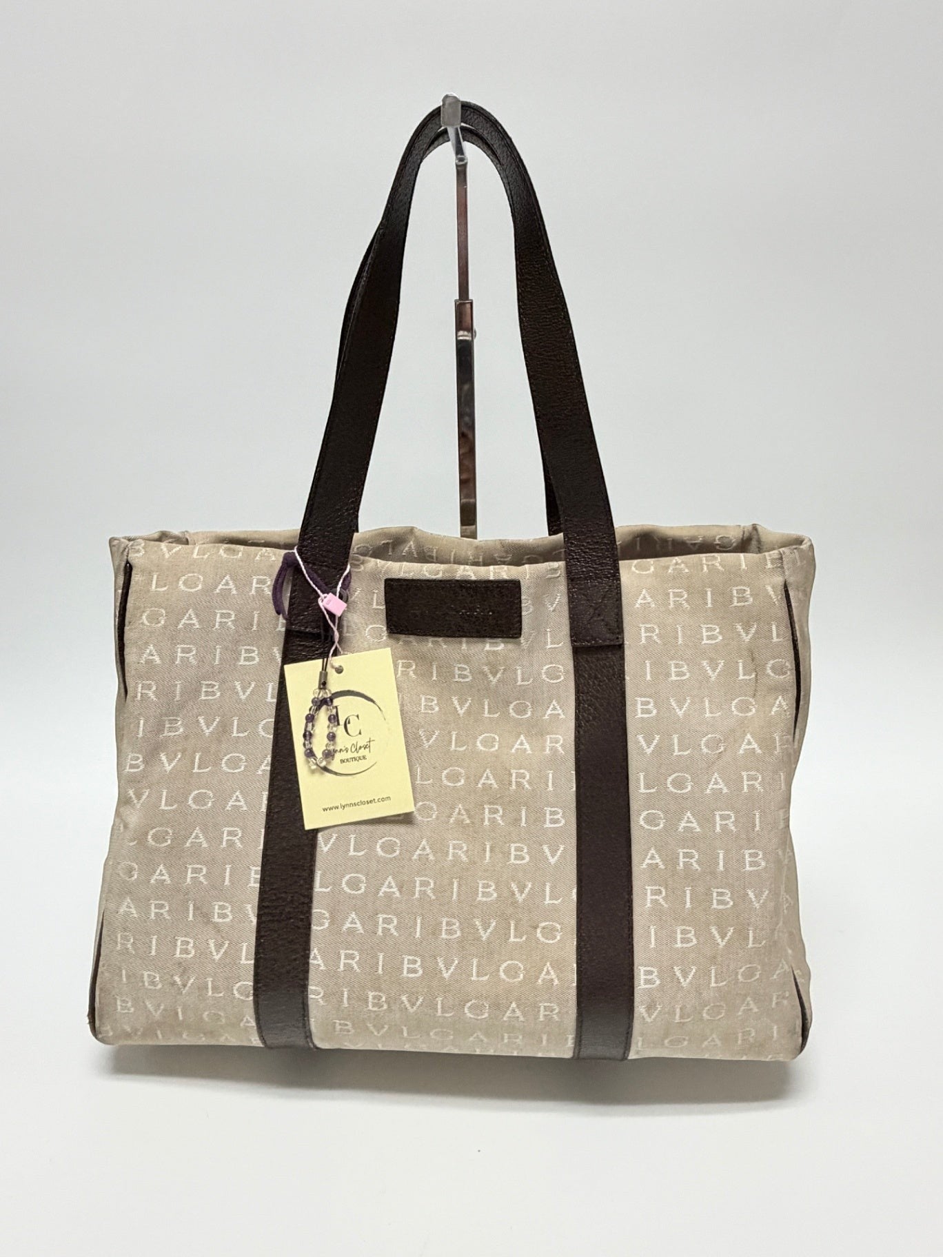 Bvlgari Logomania Beige Canvas Tote