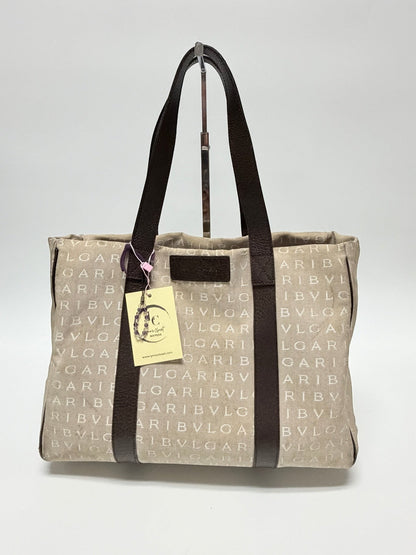 Bvlgari Logomania Beige Canvas Tote