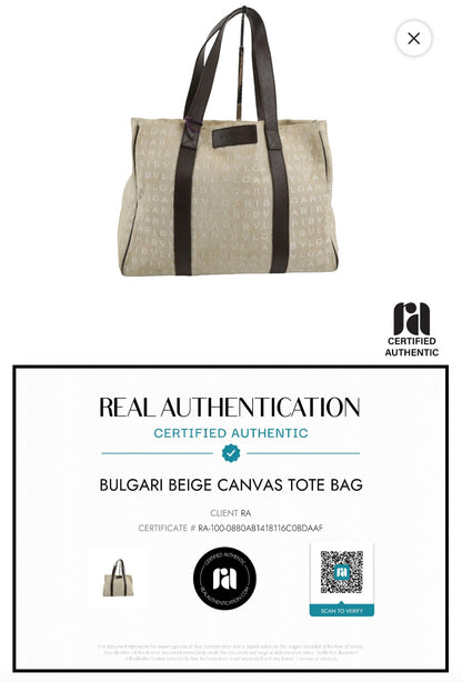 Bvlgari Logomania Beige Canvas Tote