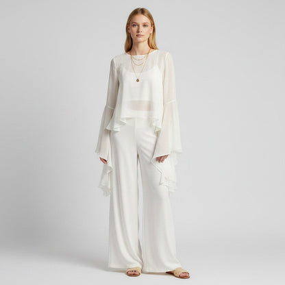 Amati White Silk Pants 2-Pc Set Size M