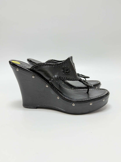 Jack Rogers Black Wedge Sandals Size 8