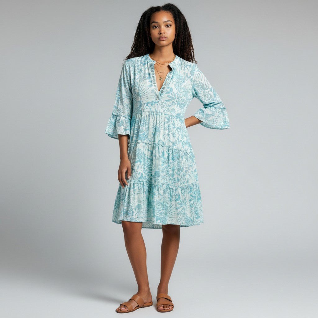Sheridan French Tiered Dress Blue Size L