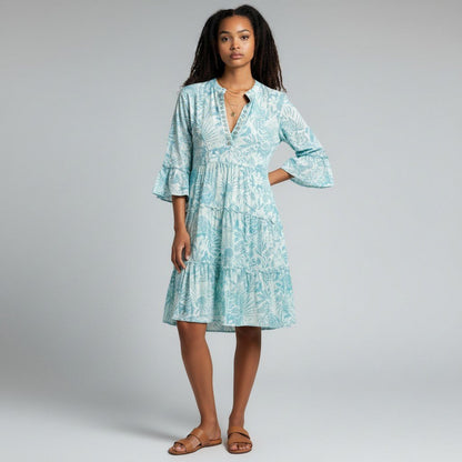 Sheridan French Tiered Dress Blue Size L