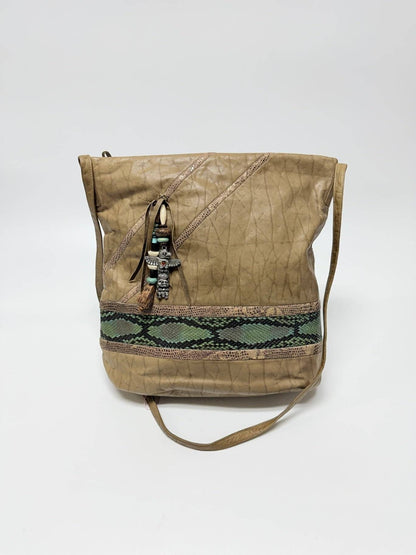 Vtg 80's Leather Tote Turquoise Charm