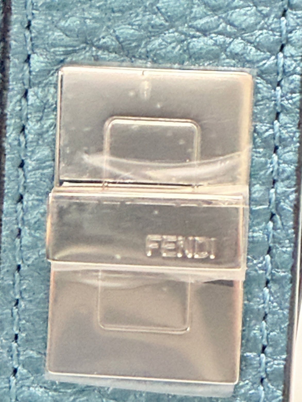 Fendi Nano/Micro Peekaboo Selleria Metallic Lagoon Blue Bag