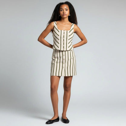 Intermix Tan/Green Stripe 2-Pc Set Size XS