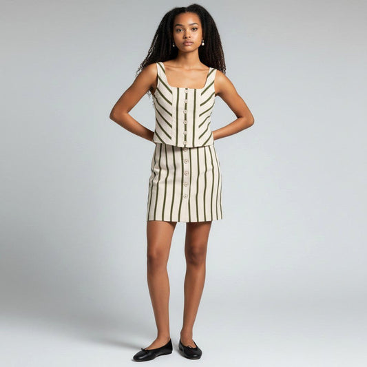 Intermix Tan/Green Stripe 2-Pc Set Size XS