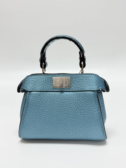 Fendi Nano/Micro Peekaboo Selleria Metallic Lagoon Blue Bag