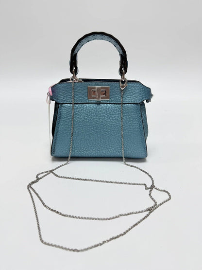 Fendi Nano/Micro Peekaboo Selleria Metallic Lagoon Blue Bag