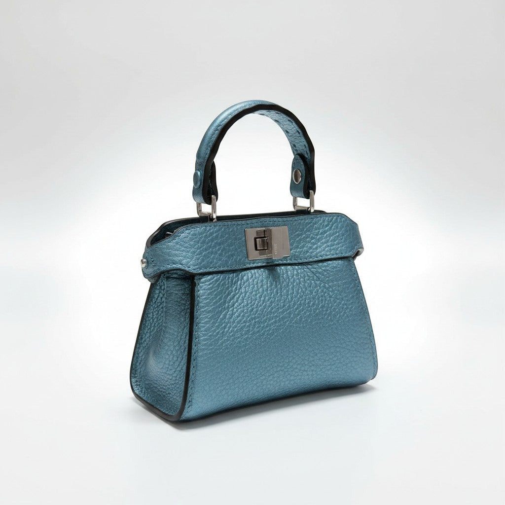 Fendi Nano/Micro Peekaboo Selleria Metallic Lagoon Blue Bag
