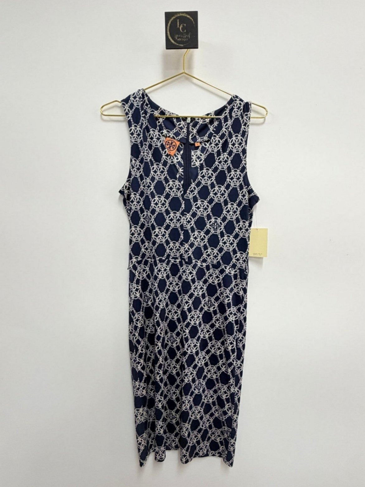 Tory Burch Navy Chain Print Dress Size M