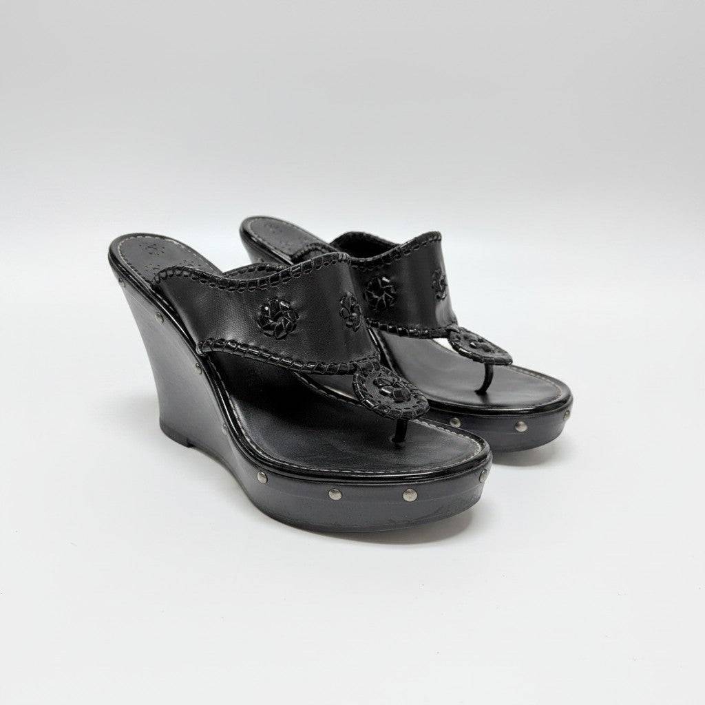 Jack Rogers Black Wedge Sandals Size 8
