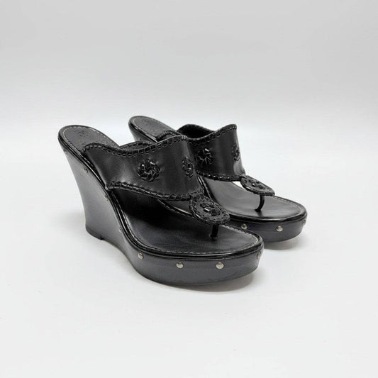 Jack Rogers Black Wedge Sandals Size 8