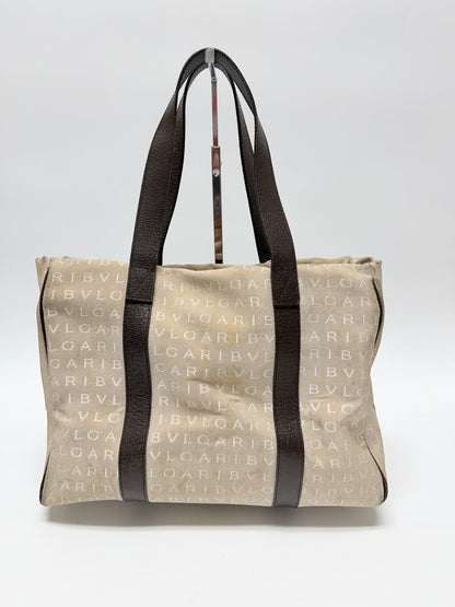 Bvlgari Logomania Beige Canvas Tote